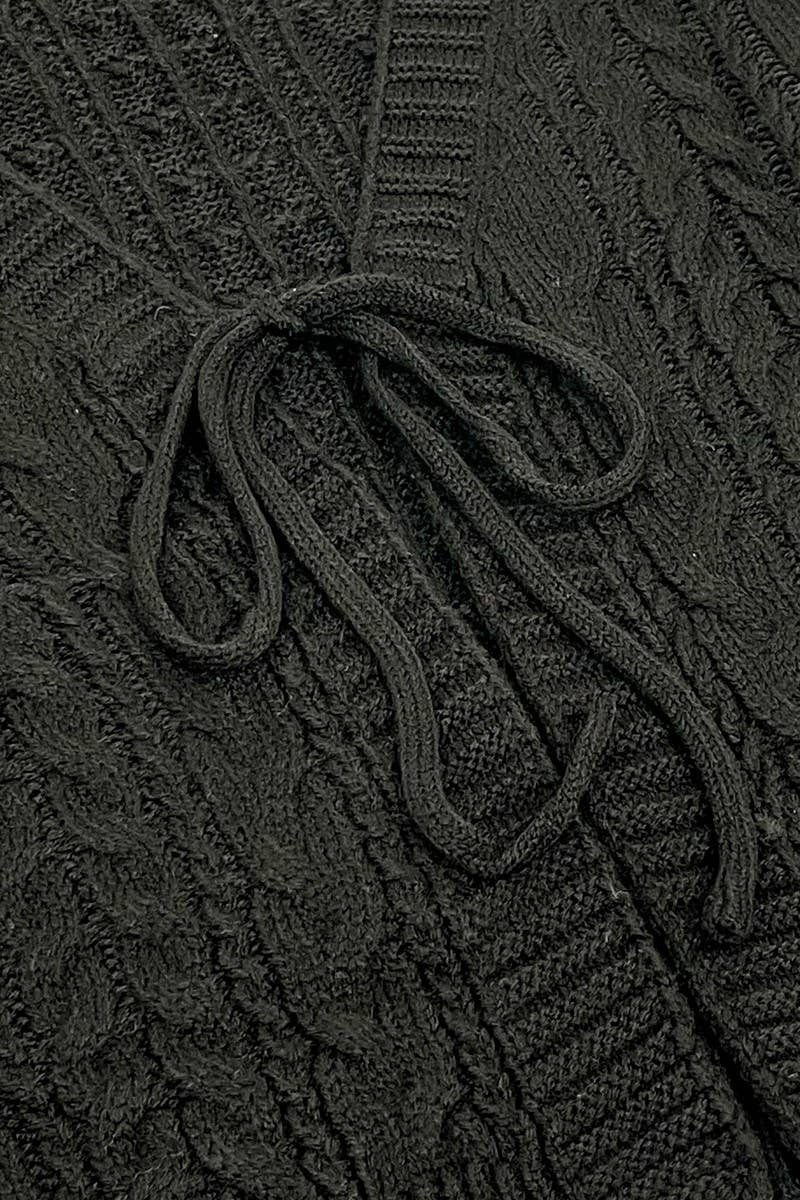 CWOCAL00827_SOLID V NECK CABLE KNIT TIE FRONT CARDIGAN