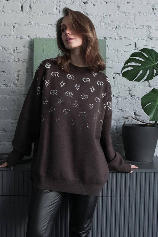 CWOSWL6798_GEOMETRIC LOOSE LONG-SLEEVED KNITTED SWEATER