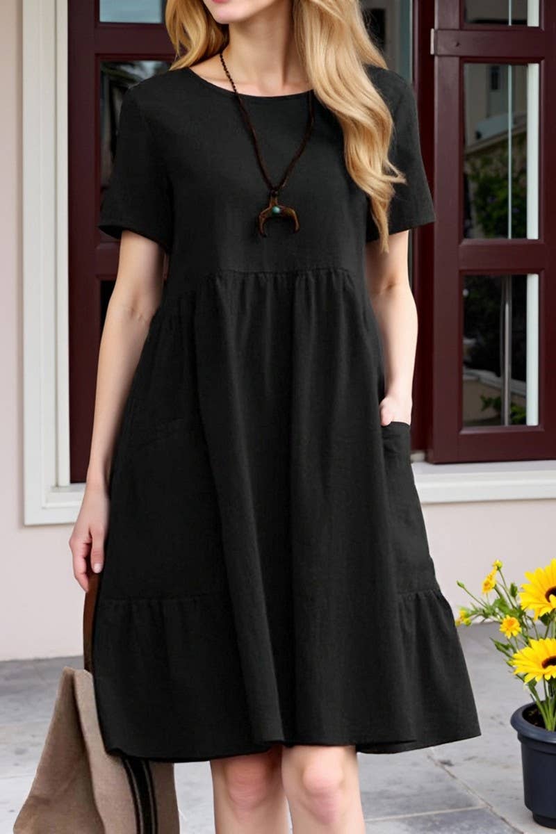 CWDSD10627_RETRO LOOSE ROUND NECK WOMEN'S DRESS