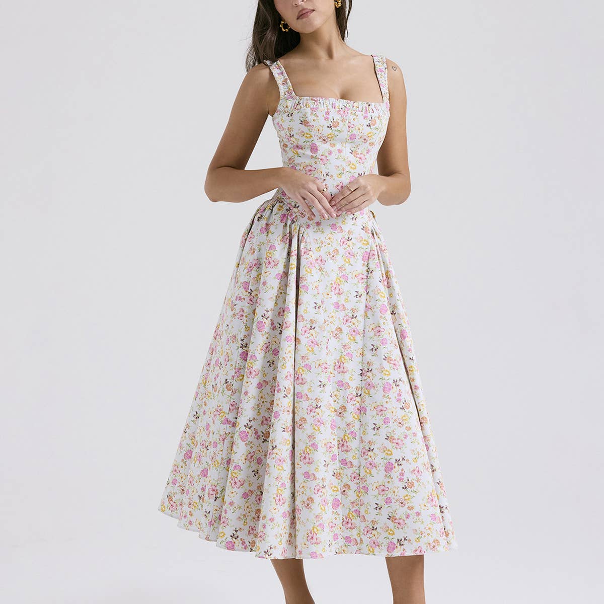 FLORAL BOHO CHIC HALTER DRESS WITH SLIMMING WAIST