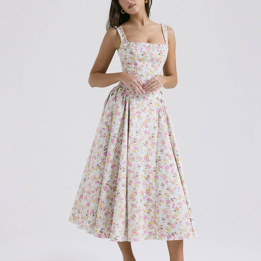 FLORAL BOHO CHIC HALTER DRESS WITH SLIMMING WAIST