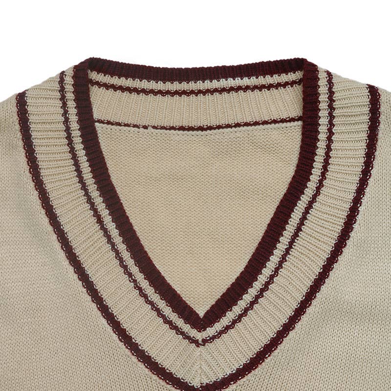 College wind long-sleeved striped v-neck sweater