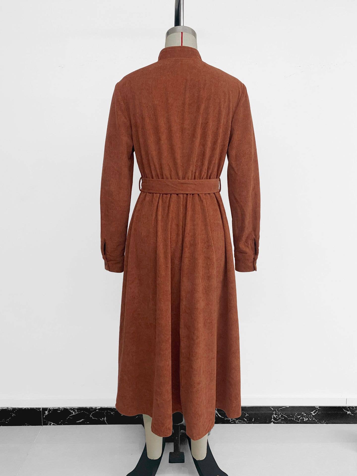 Classic brown corduroy V-neck dress