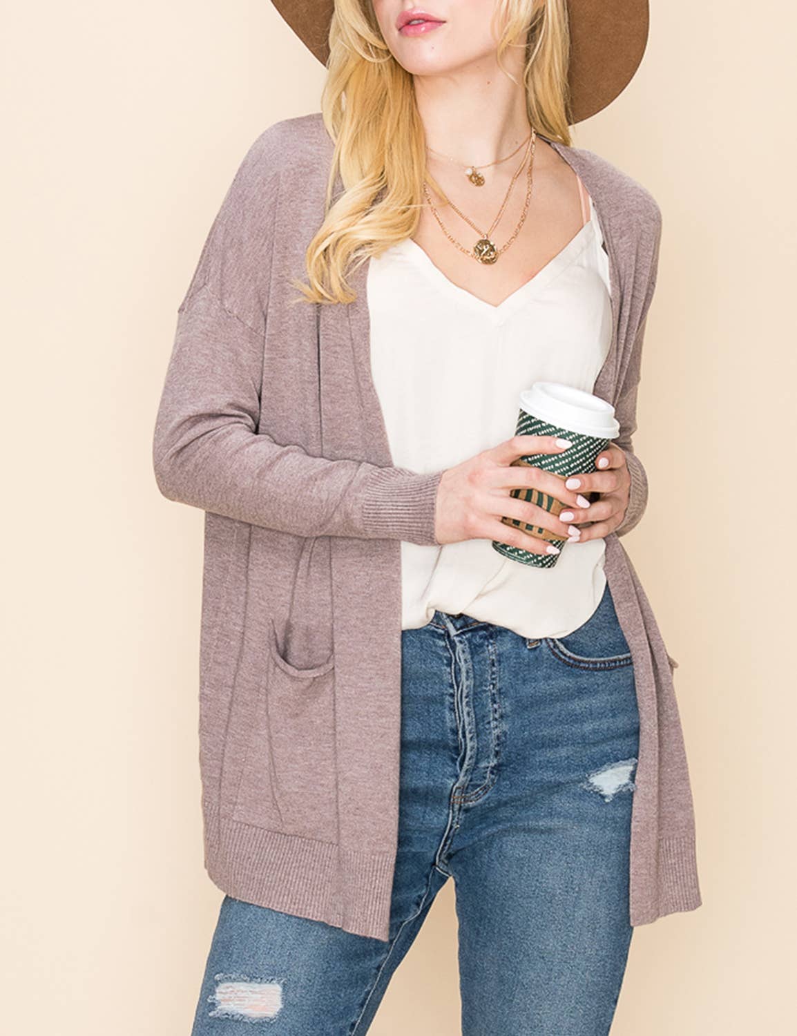 CWOSWL061_LOOSE FIT WITH POCKET SWEATER CARDIGAN