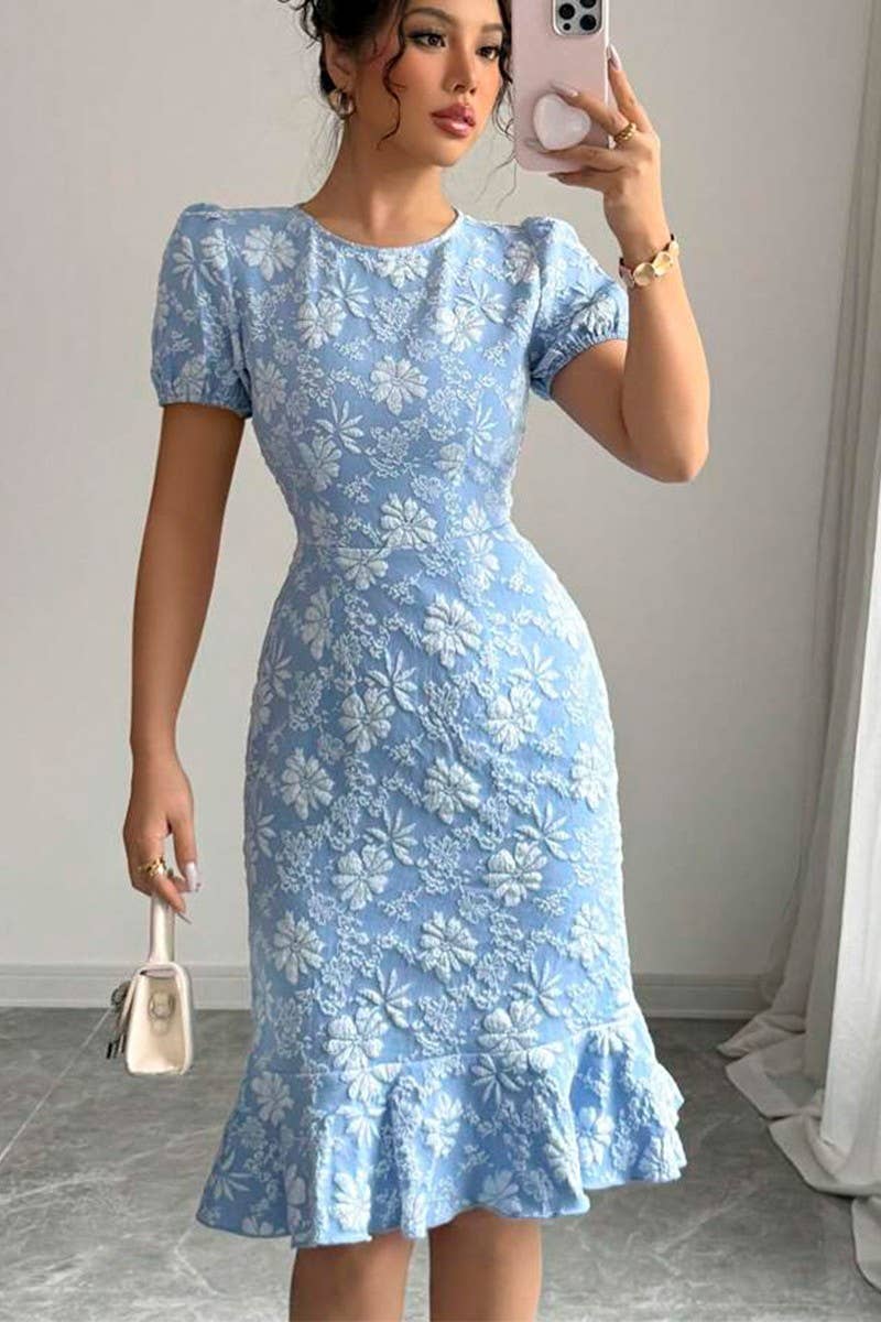 CWDSD8632_SUMMER DAISY EMBOSSED SLIM FISHTAIL SKIRT