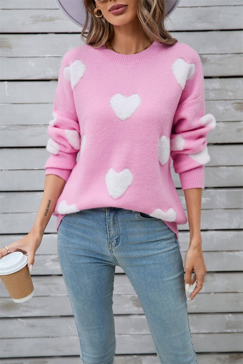 CWOSWL5785_VALENTINE'S DAY HEART LONG SLEEVE KNIT SWEATER