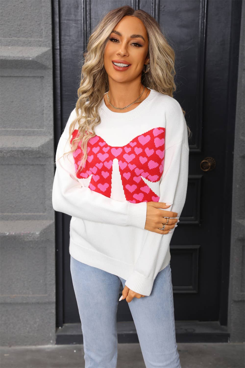 Bow-shaped heart Valentine's Day knitted sweater