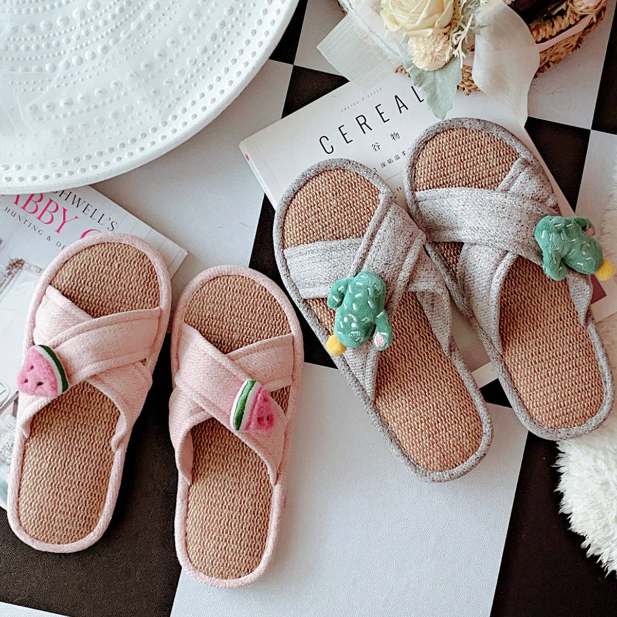 RETRO CROSS LINEN NON-SLIP SLIPPERS FOR WOMEN_CWMM2948