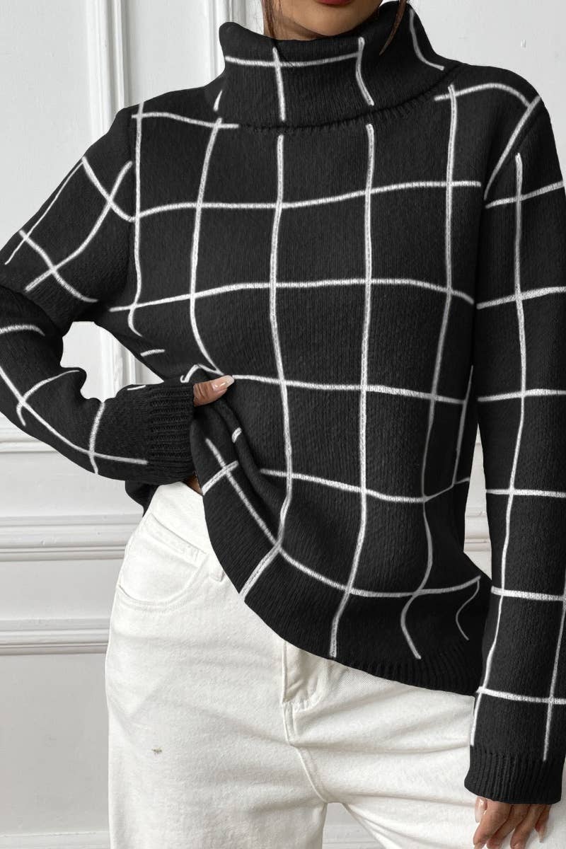 CWOSWL6724_WINTER TURTLENECK STRIPED LONG-SLEEVED SWEATER