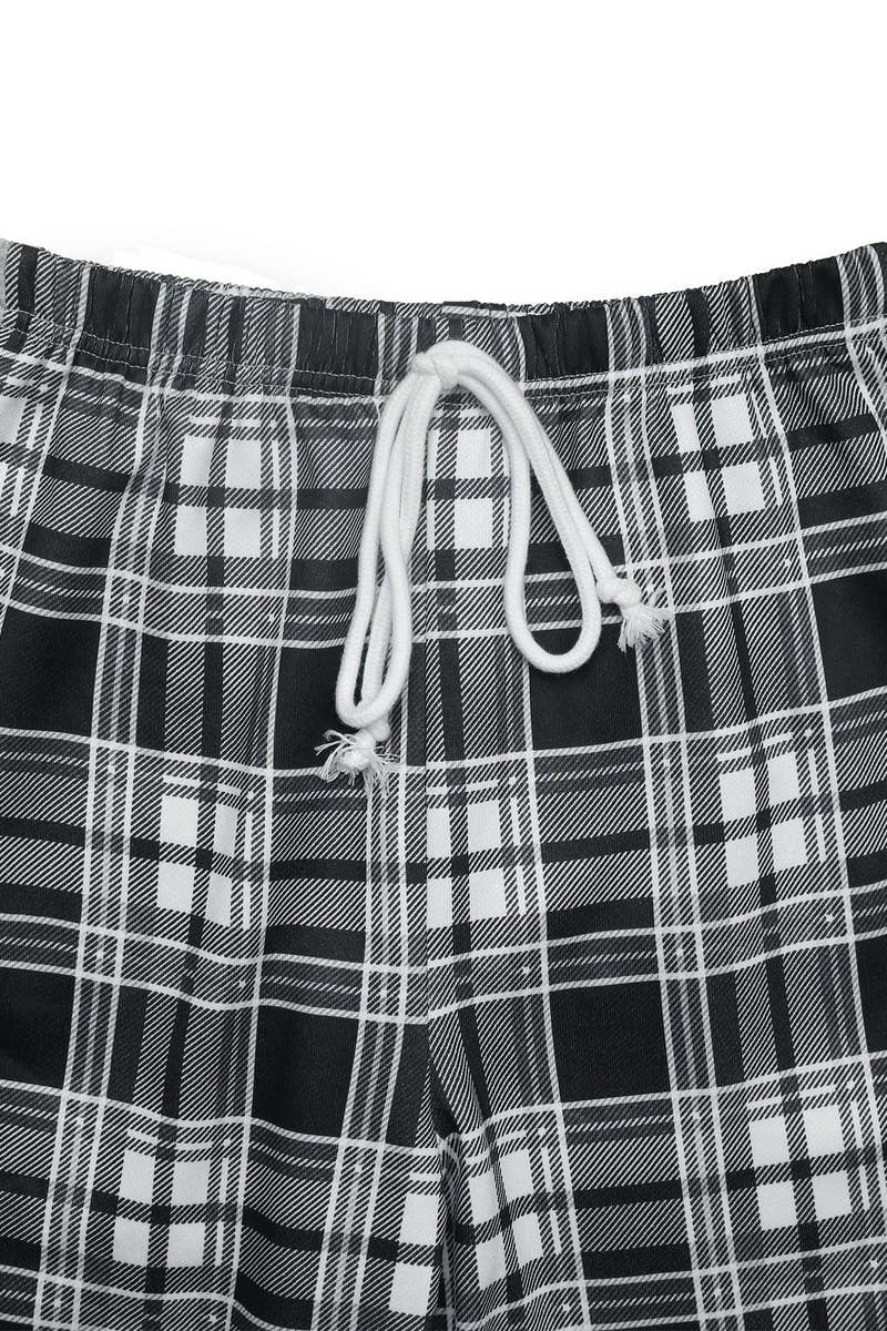 CWBLP2147_CHECKERED ELASTIC WAIST WIDE LEG PANTS