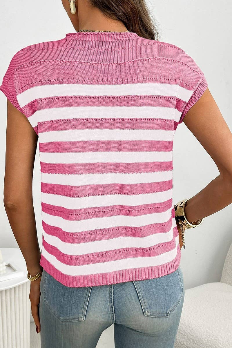 CWOSWS0142_CREW NECK CHUNKY KNIT STRIPED SWEATER