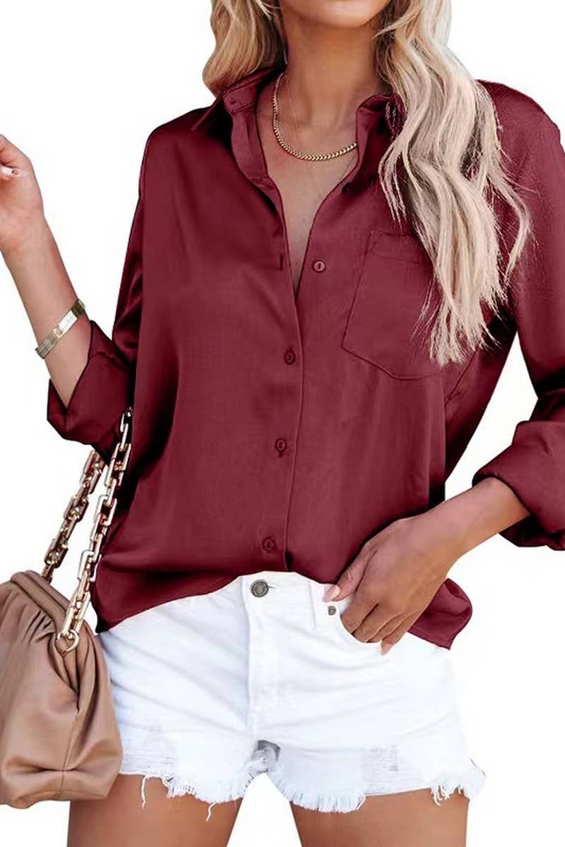 CWTBLL3856_SATIN SOLID COLOR LONG SLEEVE BUSINESS TOP SHIRT