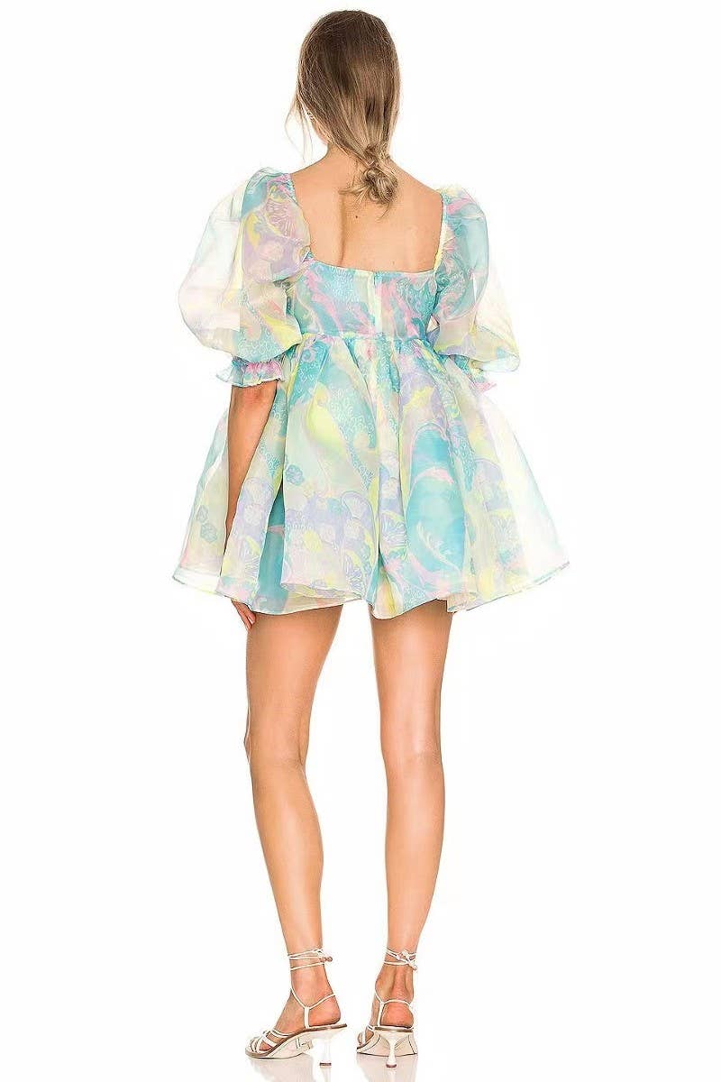 CWDSD8135_SWEET FLORAL TIERED MESH PUFF DRESS