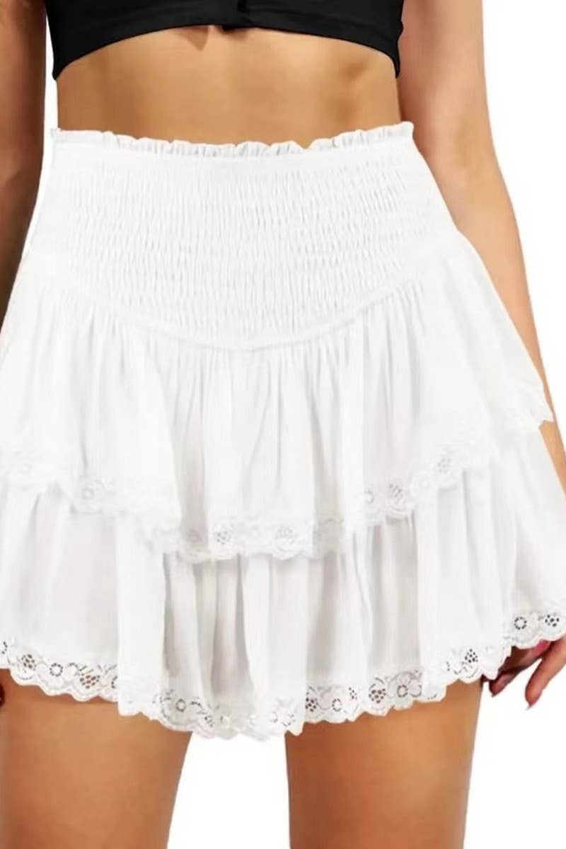 CWBSS0487_HIGH WAIST PLEATED PUFFY LACE MINI SKORT