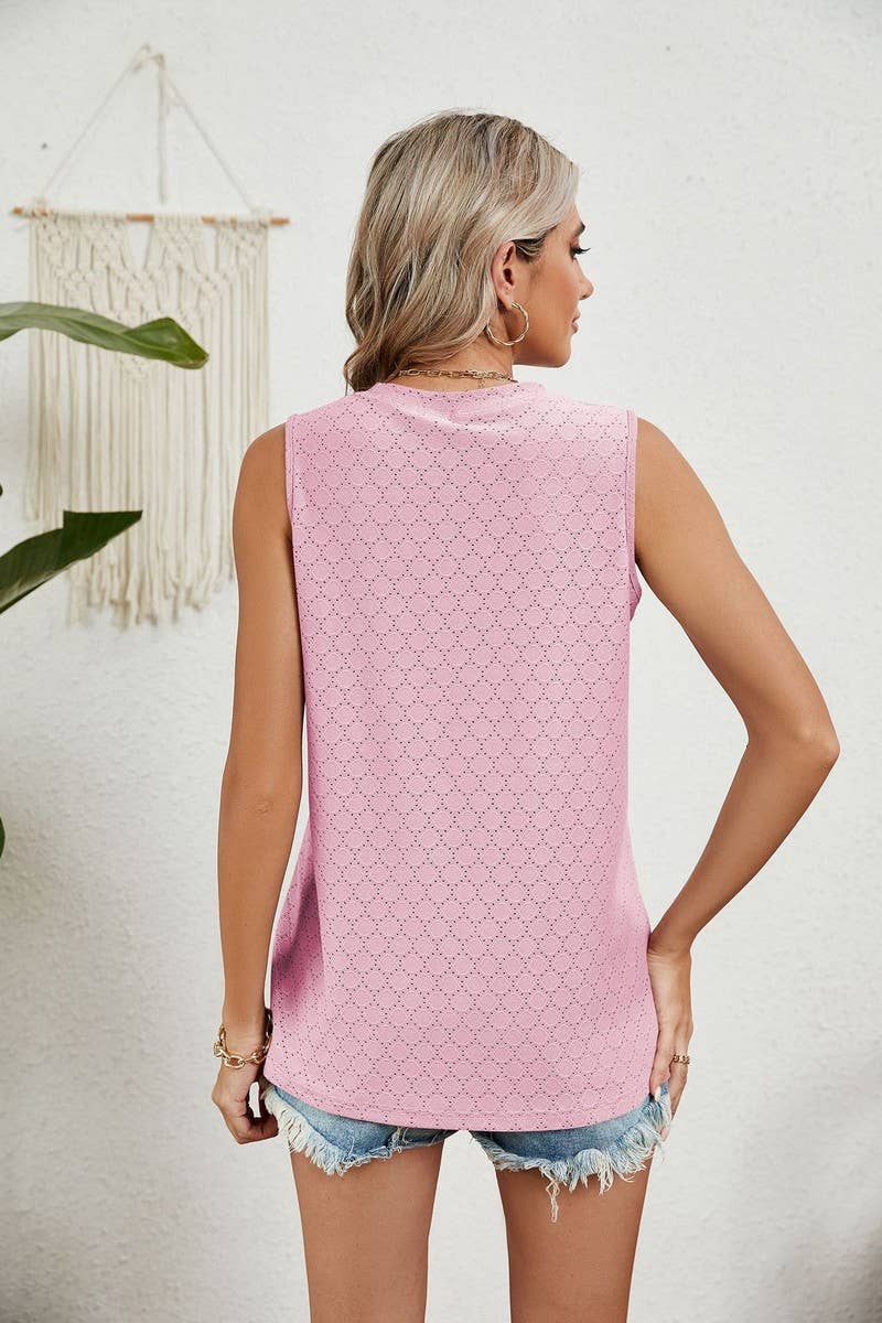 CWTBLSL0350_ROUND NECK SLEEVELESS PRINTED VEST T-SHIRT