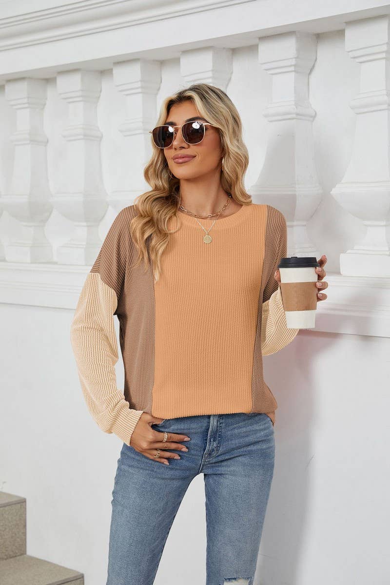 CWTBLL3666_FASHIONABLE LOOSE THREAD SPLICING T-SHIRT