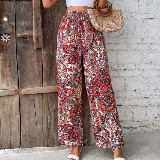 Boho Paisley print long wide-legged pants