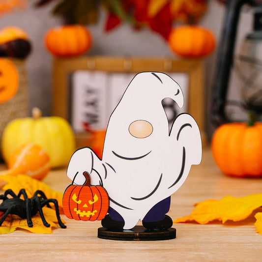 CWMM10256_HALLOWEEN WOODEN GNOME GHOST MINI DECORATION