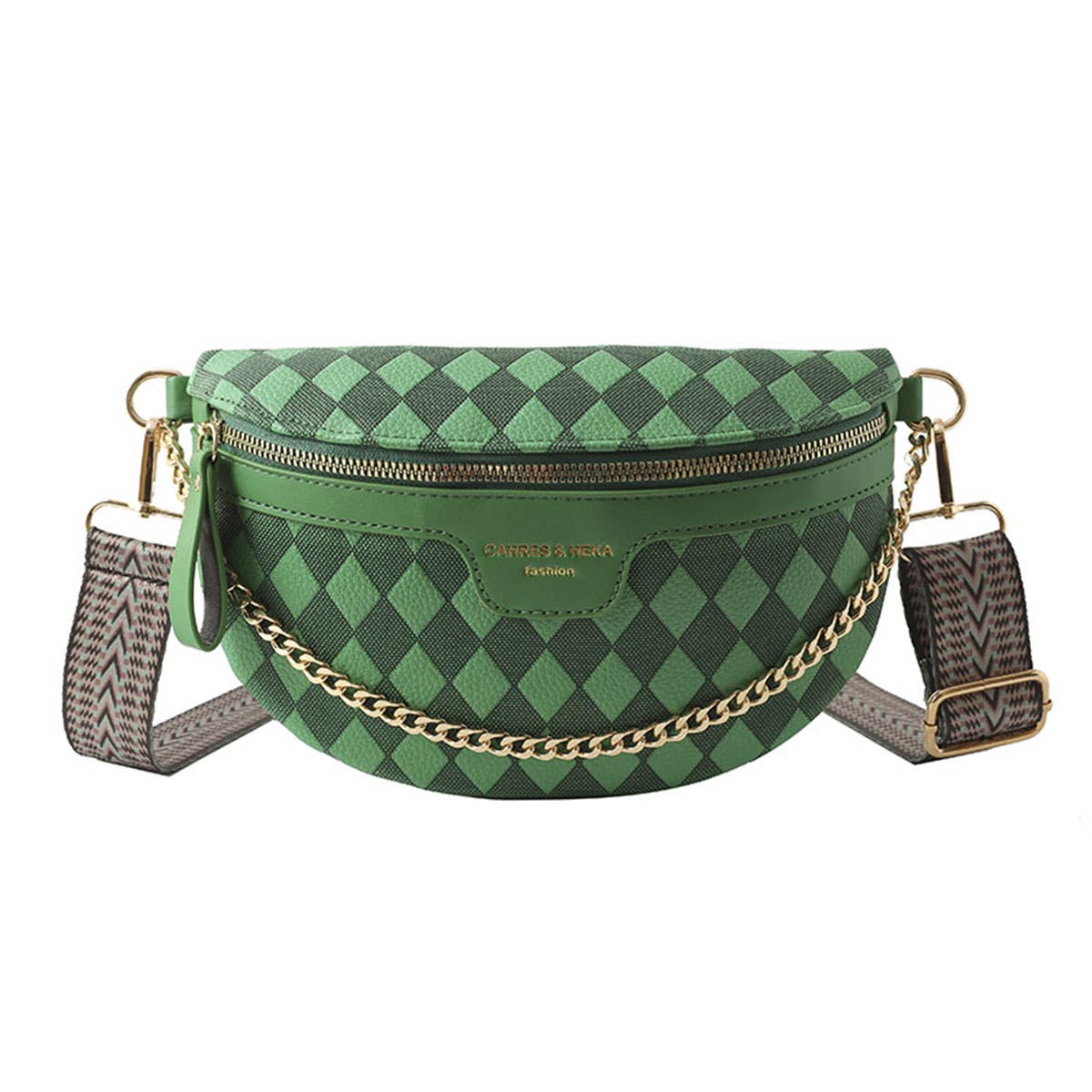 Checkered Chain Strap PU Crossbody Chest Bag_CWAB0911