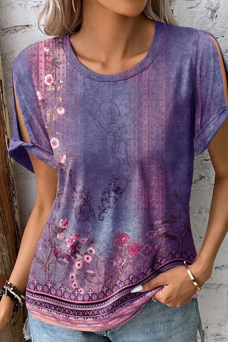 CWTBLS2308_BOHO PRINT SHORT SLEEVE CASUAL COMFY T-SHIRT