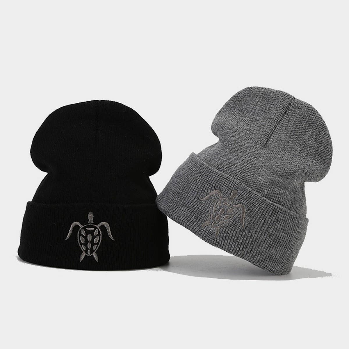 TURTLE EMBROIDERY KNITTED HAT OUTDOOR WARM BEANIE_CWAH2091