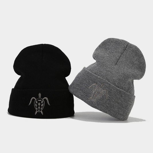 TURTLE EMBROIDERY KNITTED HAT OUTDOOR WARM BEANIE_CWAH2091