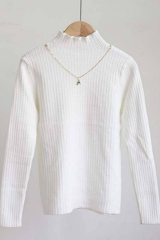 CWTBLL2700_SOLID COLOR HALF TURTLENECK KNITTED BOTTOMING TOP