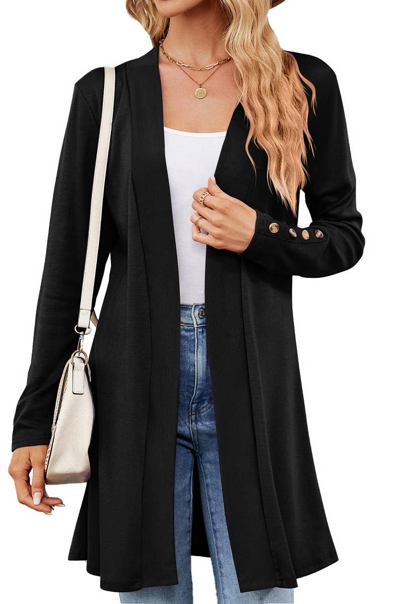 CWOCO1154_SOLID COLOR LAPEL BUTTON LOOSE KNIT CARDIGAN