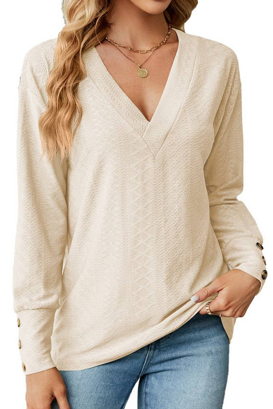 CWTTL1591_V-neck Pullover Long Sleeve Top