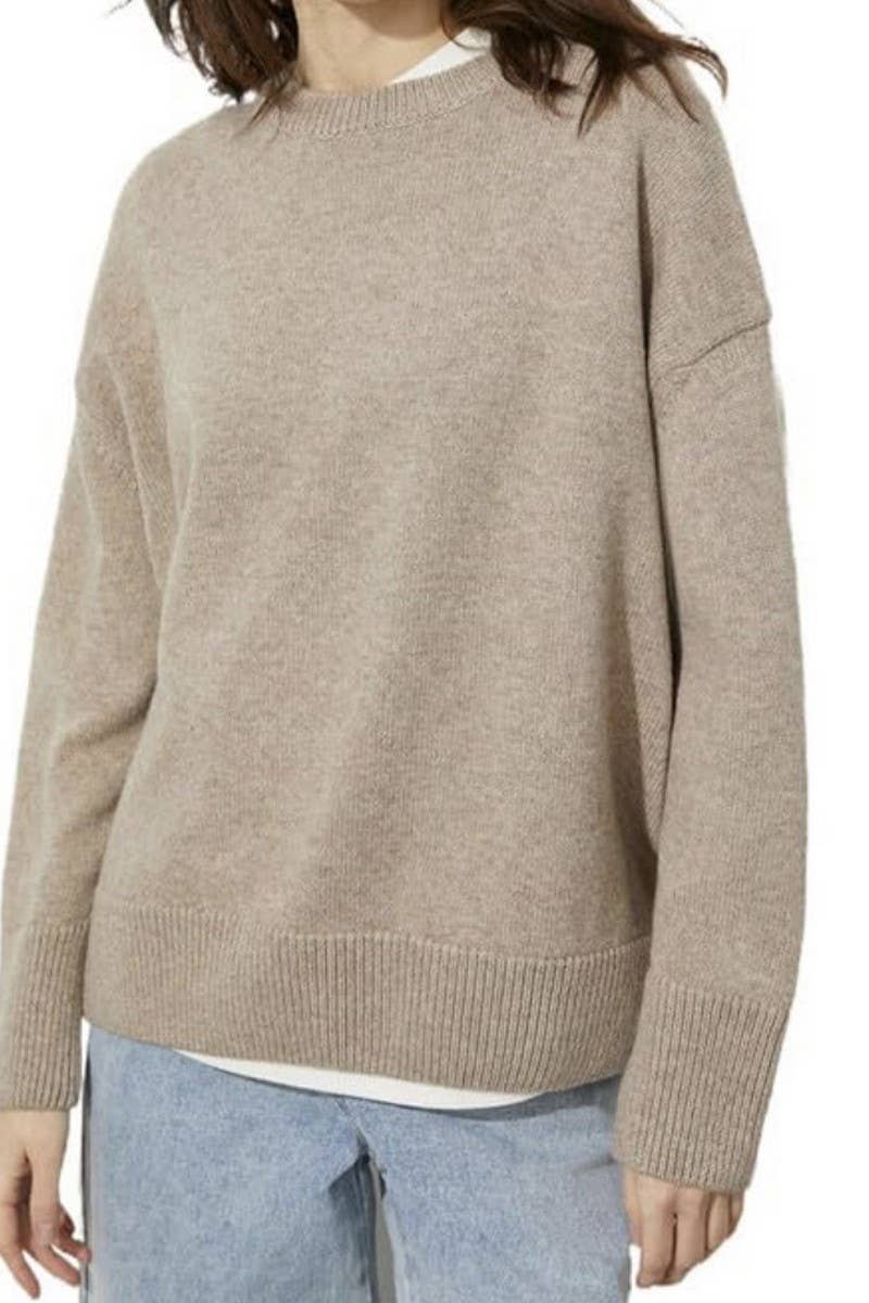 CWOSWL6383_SOLID COLOR CREW NECK KNITTED PULLOVER SWEATER