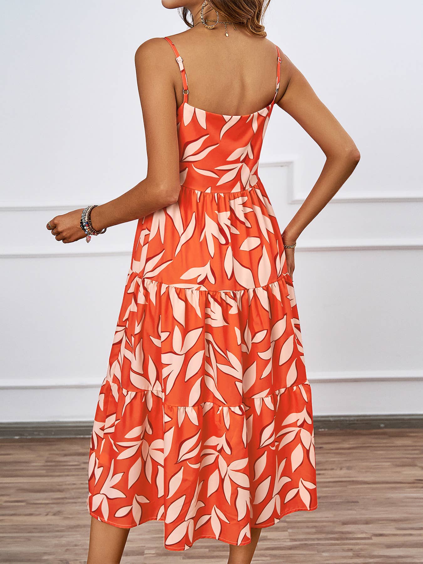 ELEGANT CAMISOLE FLORAL PRINT MID-LENGTH DRESS