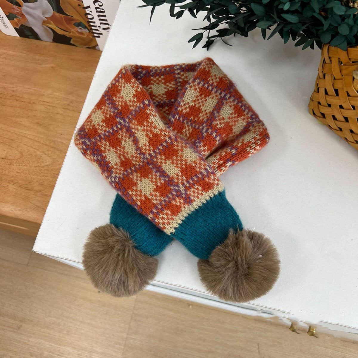 Knit Scarf,Cozy Winter Cross Neck Warmer for Kids