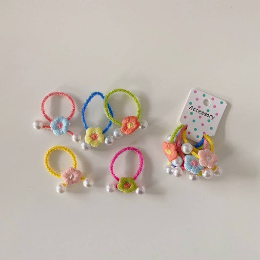 CHILDREN'S CUTE PEARL FLOWER HAIR TIES PACK OF 5_CWAHA1812