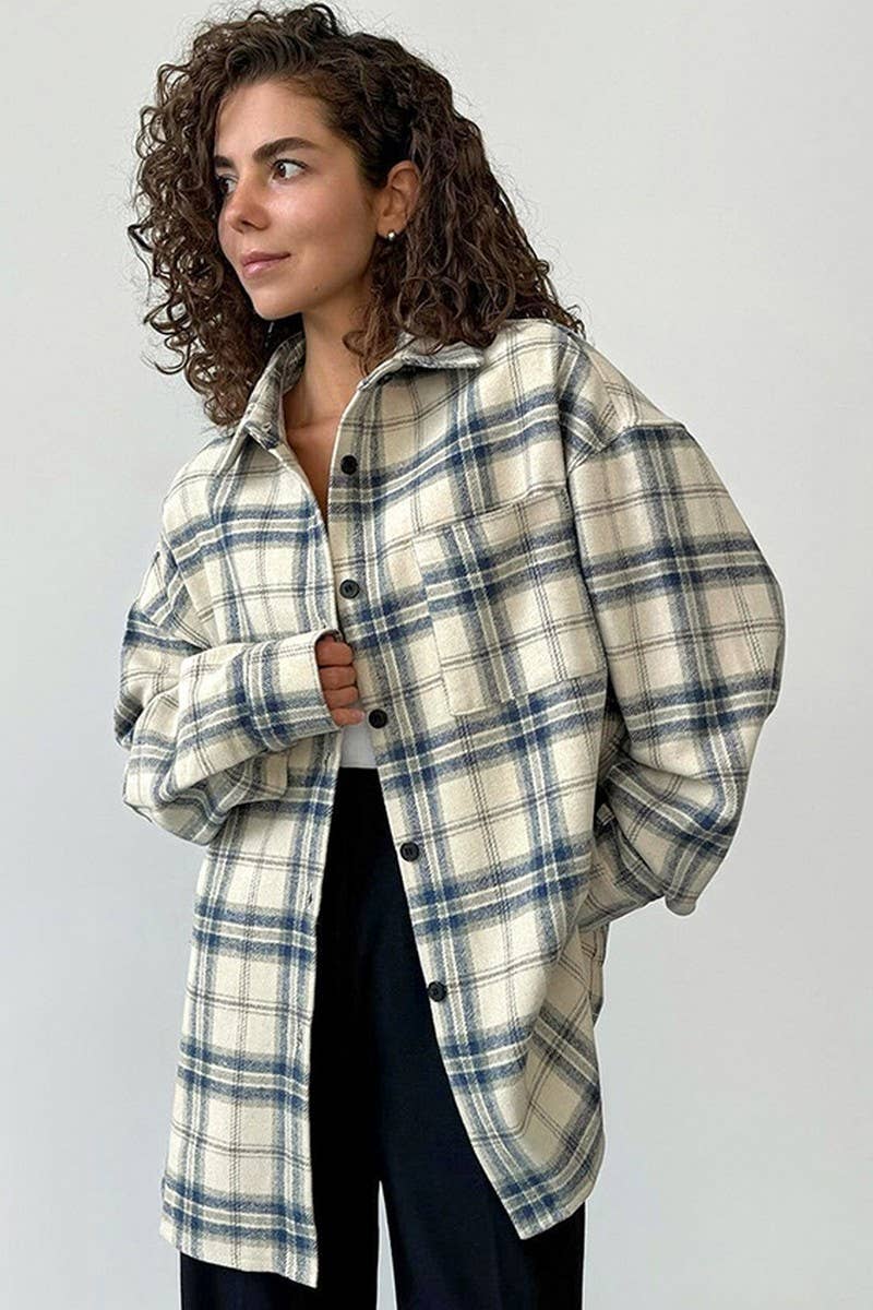 CWTBLL560_RETRO PLAID LOOSE LONG-SLEEVED SHIRT JACKET TOP