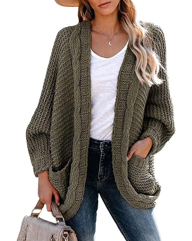 CASUAL TWIST ROPE BATSLEEVE SWEATER JACKET