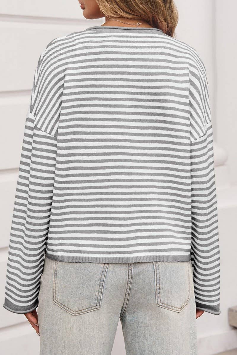 CWOCAL00609_STRIPED COLORBLOCK LONG SLEEVE CARDIGAN SWEATER