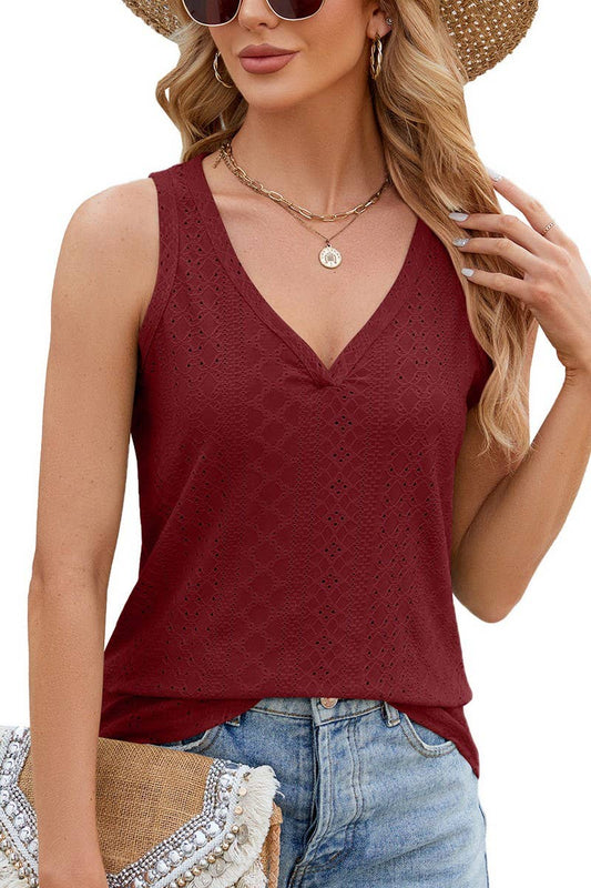 CWTBLSL0359_V-NECK SOLID COLOR SLEEVELESS CAMISOLE TOP