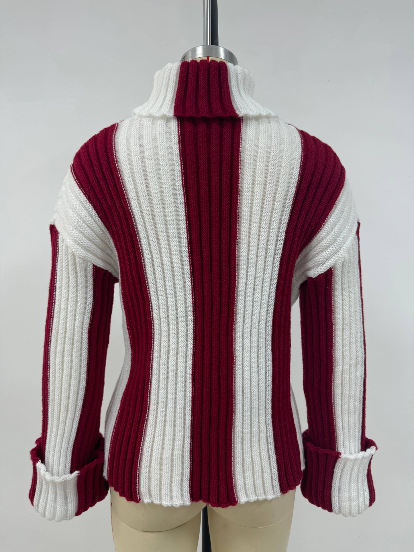 Color-blocking and patchwork high-neck sweater