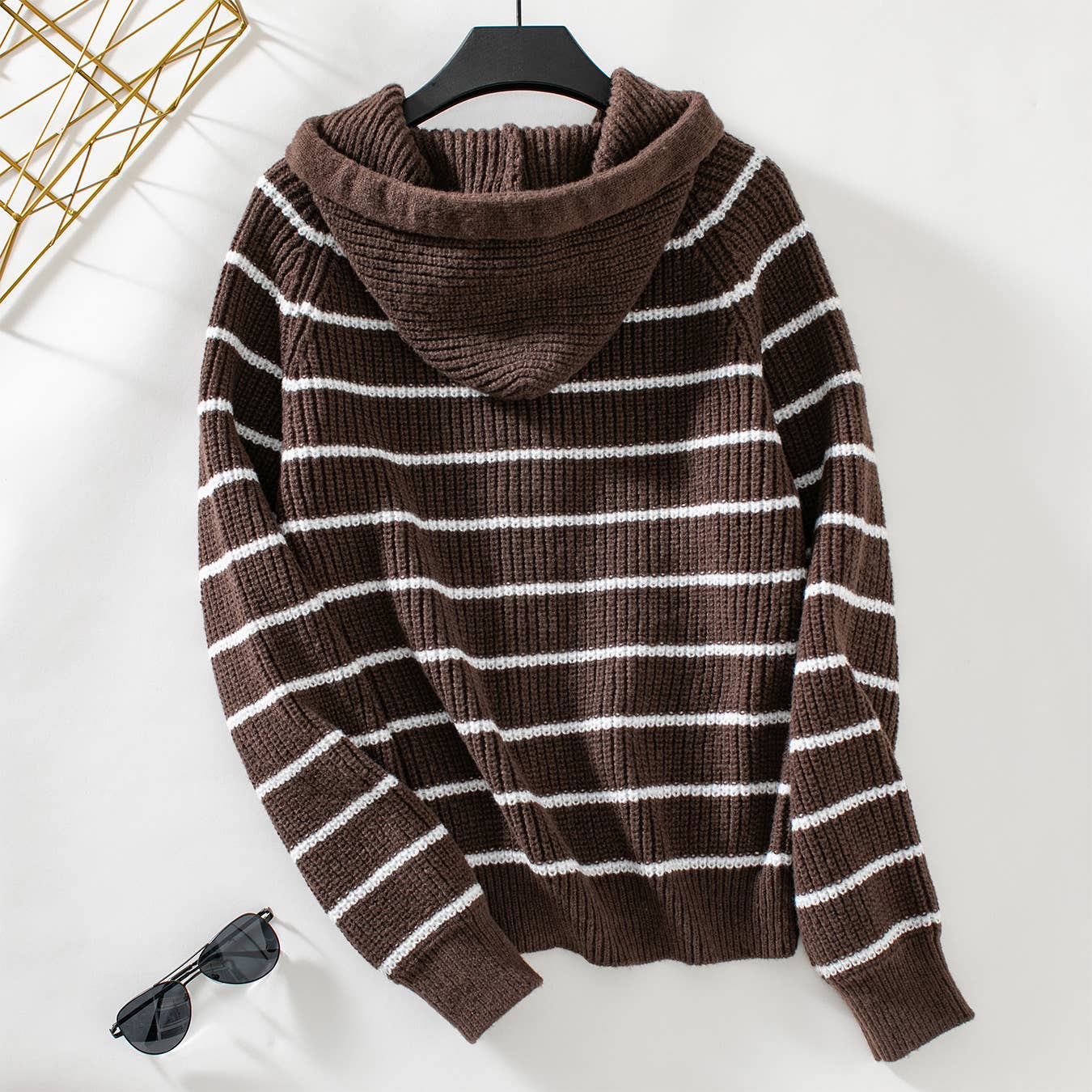 CASUAL ALL-IN-ONE HOODED STRIPED CARDIGAN