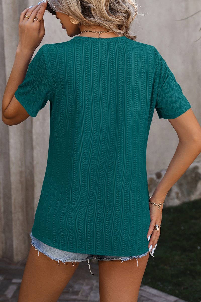 CWTBLS0912_ROUND NECK WHEAT JACQUARD SHORT SLEEVE TOP