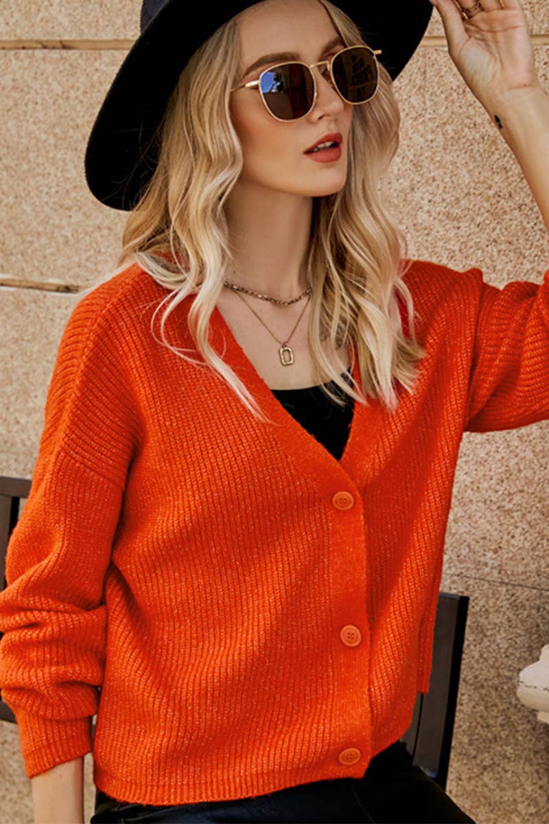 CWOSWL6802_VERSATILE LONG-SLEEVED KNITTED V-NECK SWEATER JAC