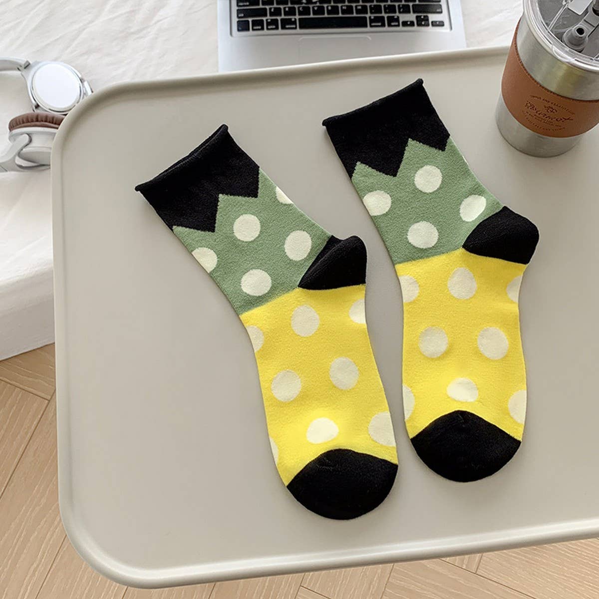ALL-SEASON PURE COTTON MID-TUBE POLKA DOT SOCKS_CWMS0535