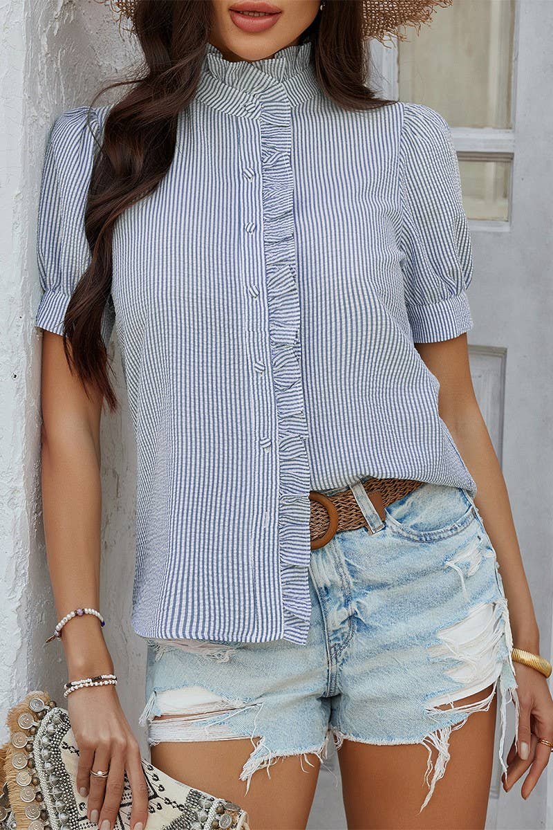 CWTBLS1579_CASUAL SOLID COLOR BUTTON-DOWN SHORTSLEEVED SHIRT