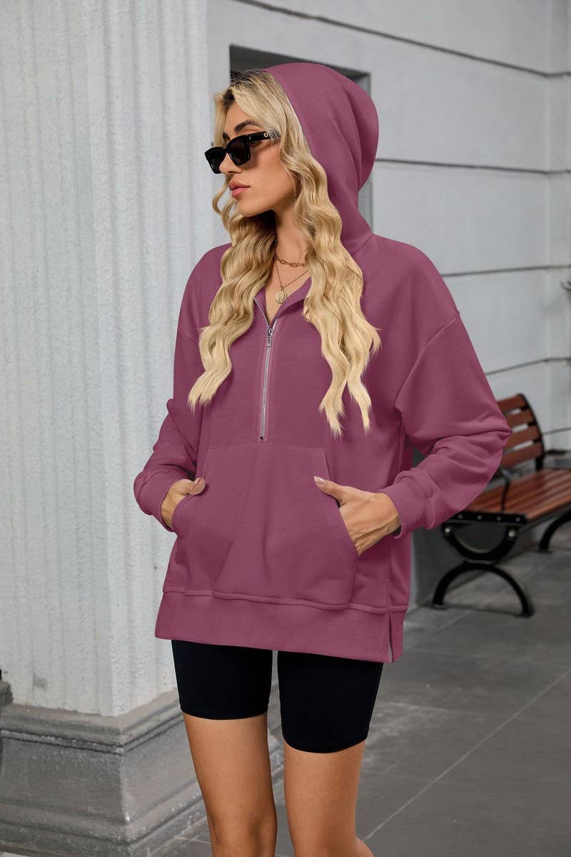CWOHOL1120_HOODED ZIP UP POCKET LONG SLEEVE SWEATSHIRT