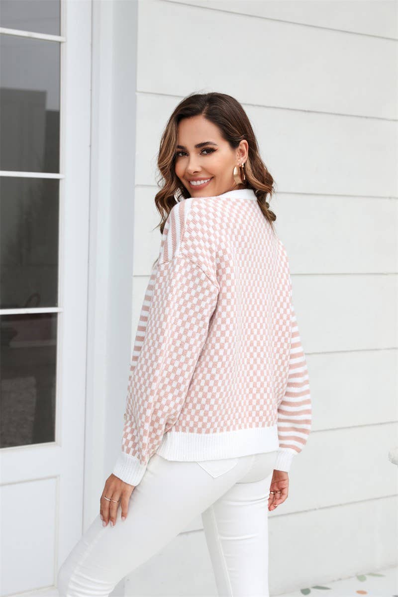 CWOSWL1679_Button Down Sleeve  V-Neck Cardigan Sweater