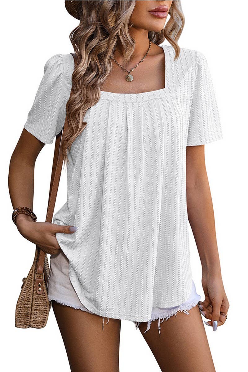 CWTBLS0911_PUFFED SLEEVE SQUARE COLLAR PRESSED T-SHIRT