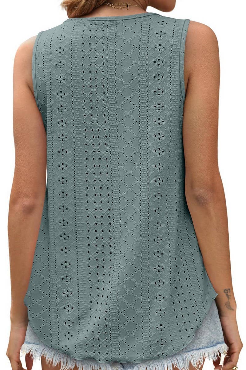 CWTBLSL0443_ROUND NECK NEEDLE EYE SLEEVELESS VEST T-SHIRT