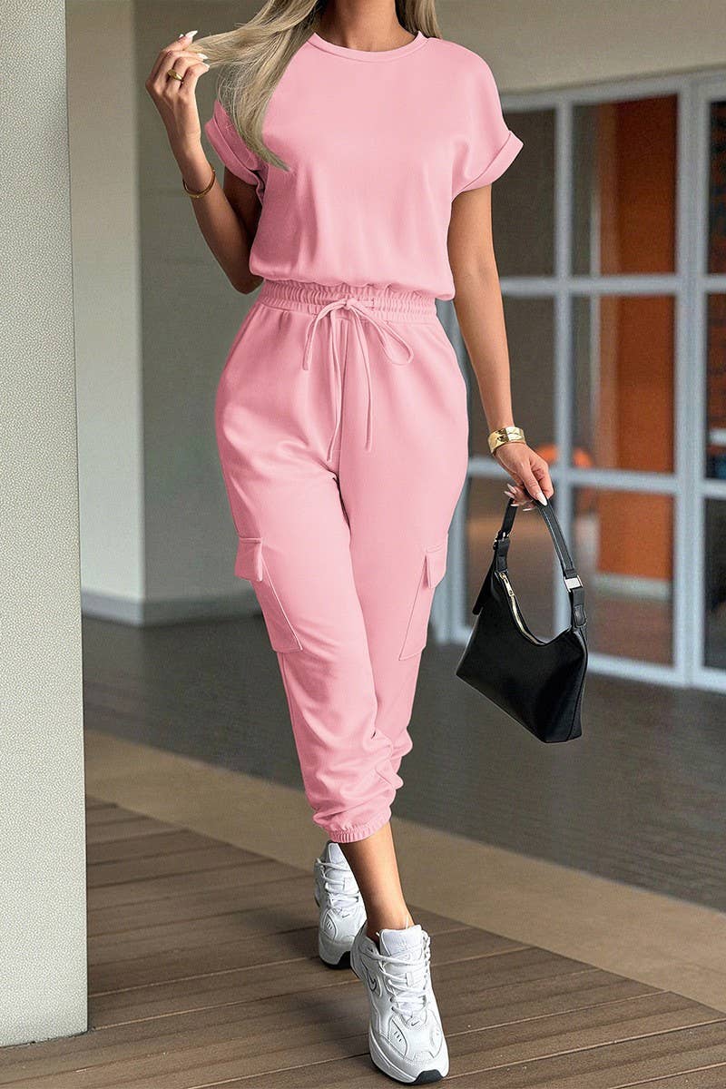 CWSTB00444_SOLID CASUAL SHORT SLEEVE TEE & SHORTS SET