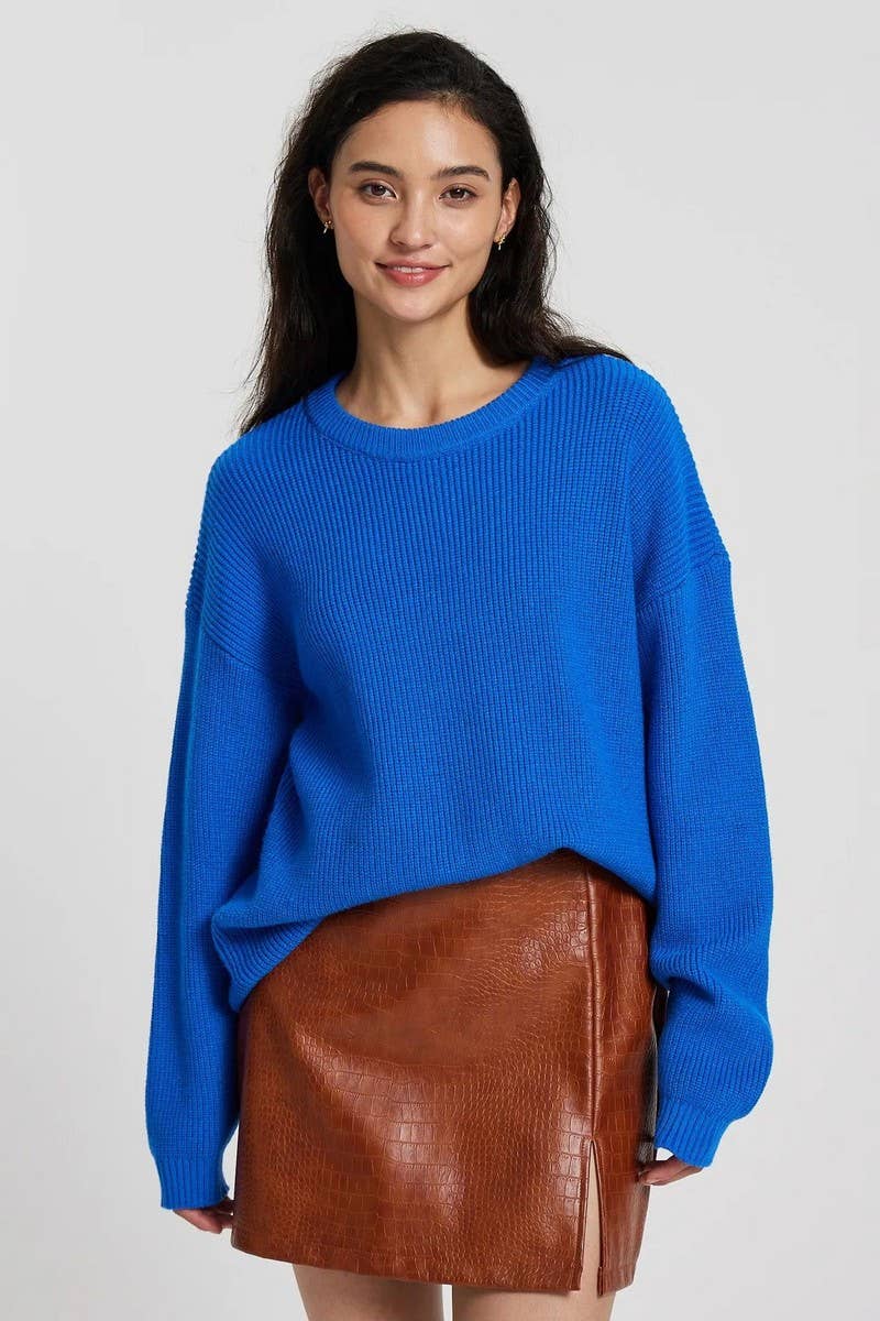 CWOSWL5239_ROUND NECK LONG SLEEVE PULLOVER KNITTED SWEATER