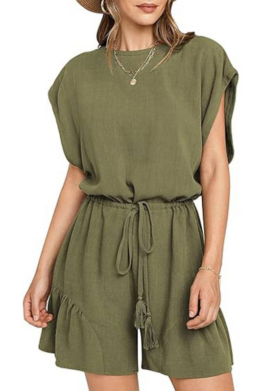 CWSBSS00012_SUMMER LOOSE CASUAL WAIST SHORT-SLEEVED JUMPSUIT